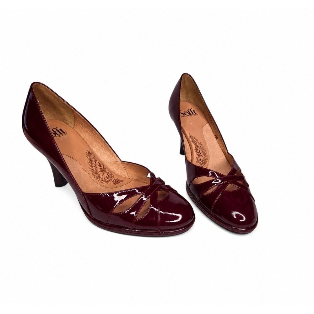 Söfft Burgundy Patent Leather Heels Pumps Womens Size 7M Cutout Career Shoes